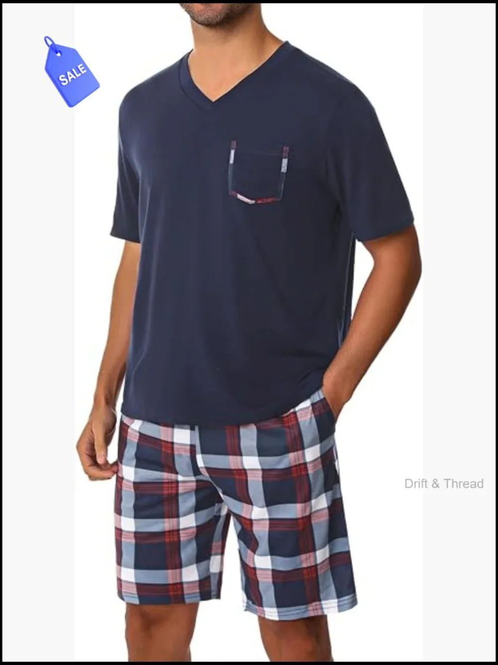 Men's 2-Piece Cotton Pajama Set Short Sleeve Lounge Set with Shorts